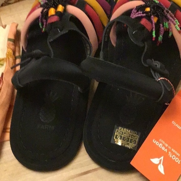 Farm Rio Beaded Rainbow Tube Strap Tassel Sandals with tropical print dust bag … - Picture 4 of 9